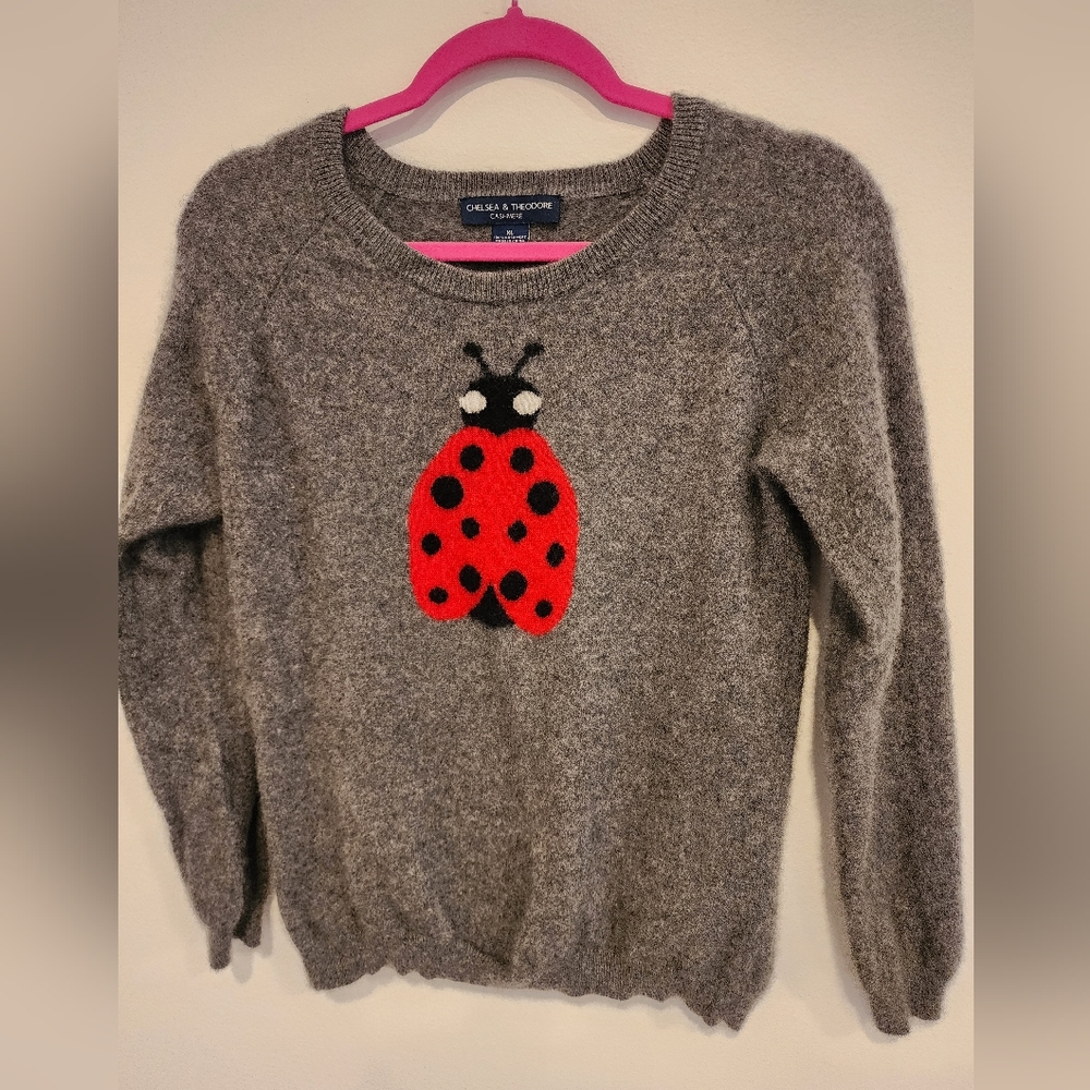 Chelsea & Theodore Cashmere Ladybug Sweater. Size XL